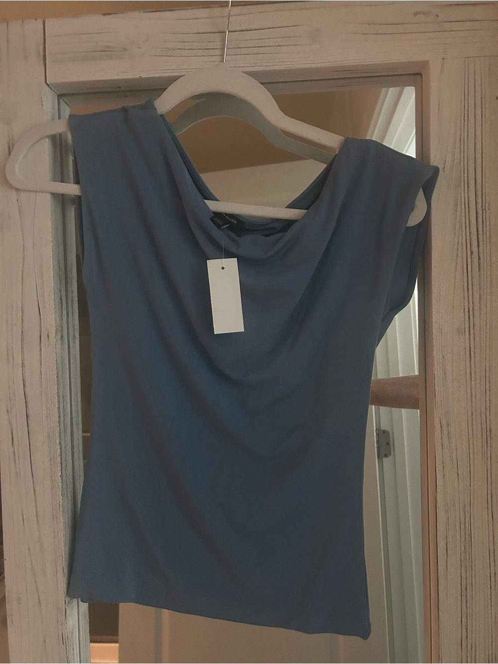 Ann Taylor Blue Draped Neck Short Sleeve Tee